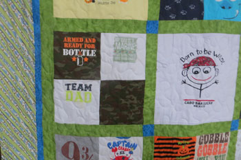 Foursquare memory quilt made from clothing