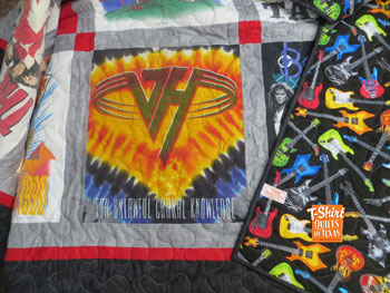 Closeup of Concert quilt with music backing fabric